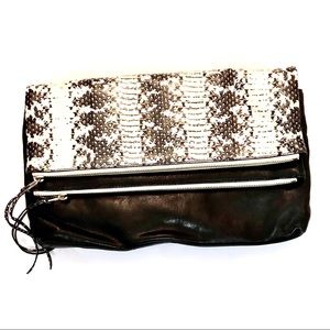 VC Signature Snake Print Leather Double Zip Oversized Clutch